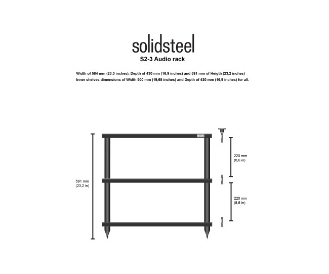 Solidsteel S2-3 – Rack HiFi a 3 ripiani | Supporto per elettroniche audio Solidsteel - 2