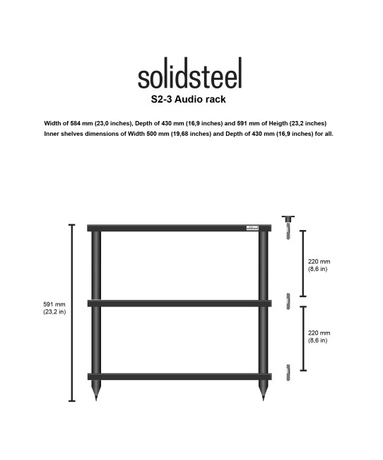 Solidsteel S2-3 – Rack HiFi a 3 ripiani | Supporto per elettroniche audio Solidsteel - 2