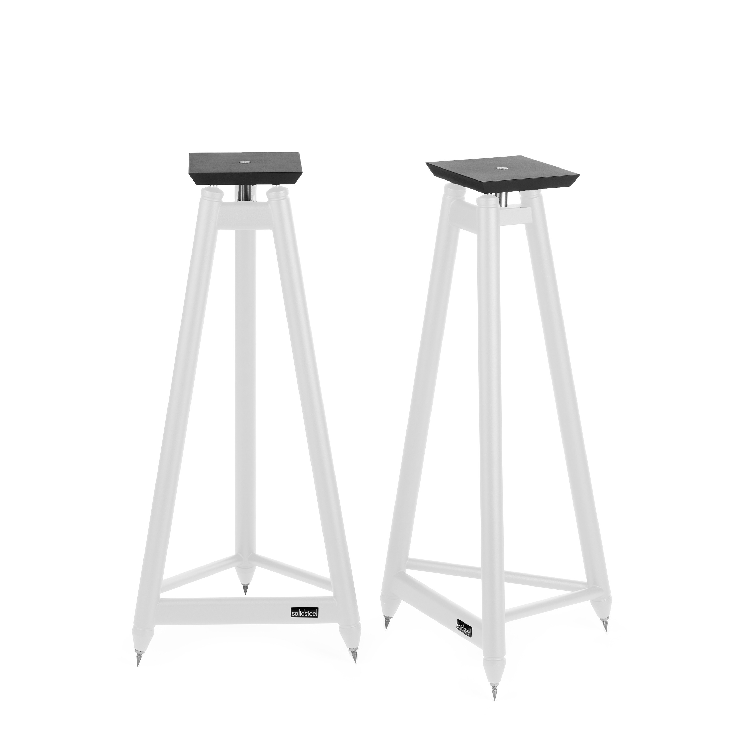 Solidsteel SS-7 – dettaglio cuscinetti a sfera di precisione tra piano MDF e struttura acciaio, disaccoppiamento meccanico vibrazioni diffusore