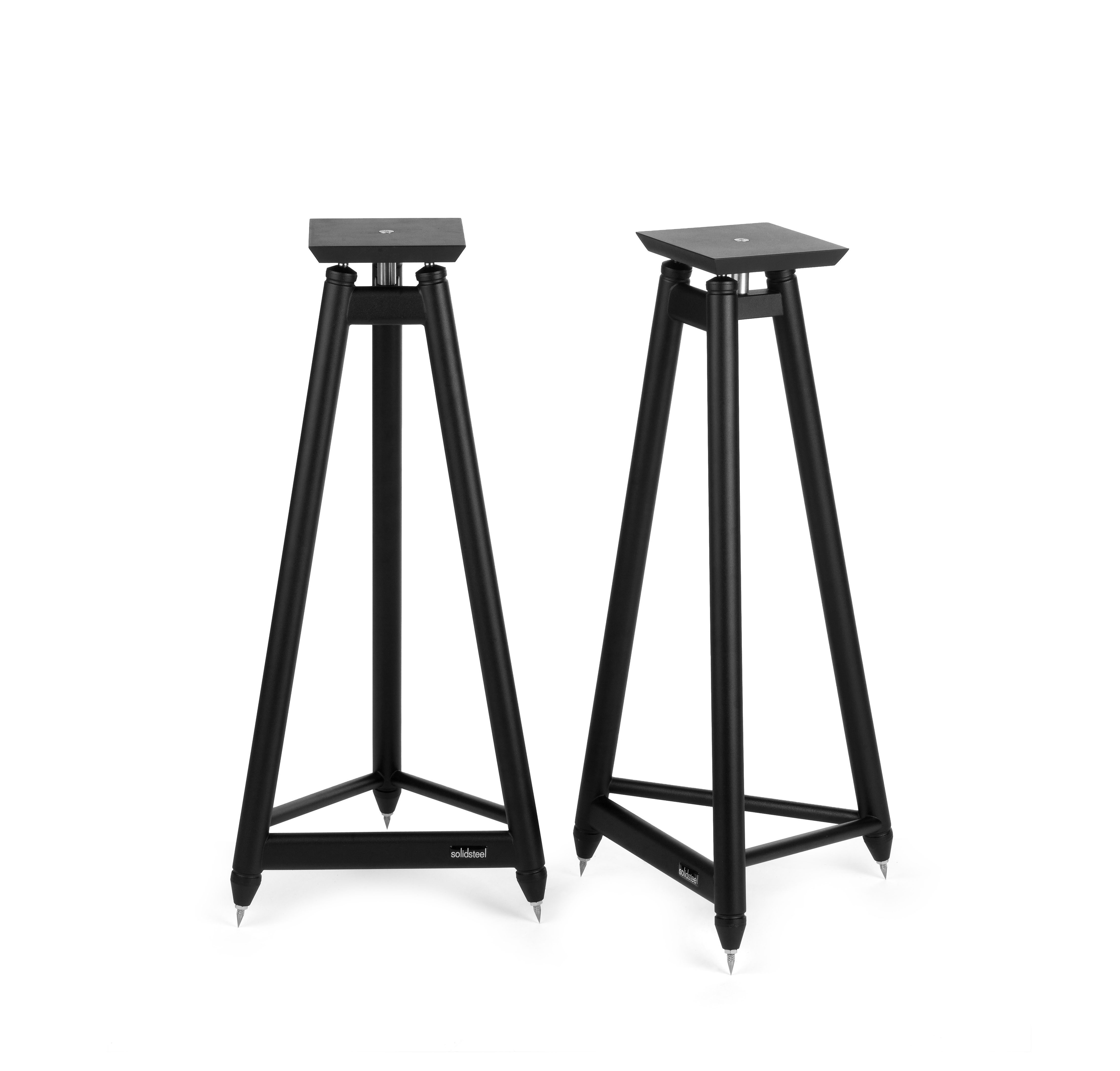 Solidsteel SS-7 – coppia supporti treppiede acciaio 725mm, finitura Black, piano MDF 160×160mmmm, spike acciaio regolabili, diffusore bookshelf montato