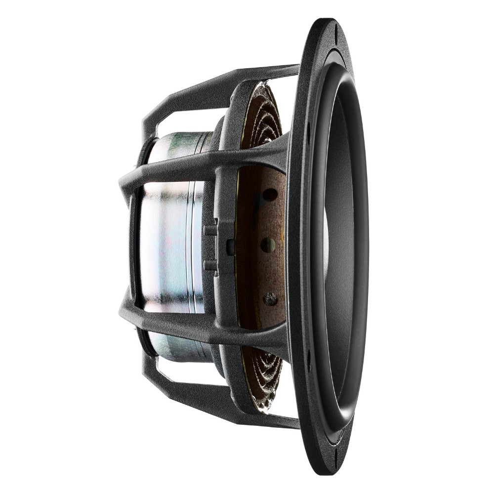 Dynaudio Special Forty – dettaglio woofer 17cm in MSP, nervature di bilanciamento attorno al parapolvere centrale, cestello AirFlow