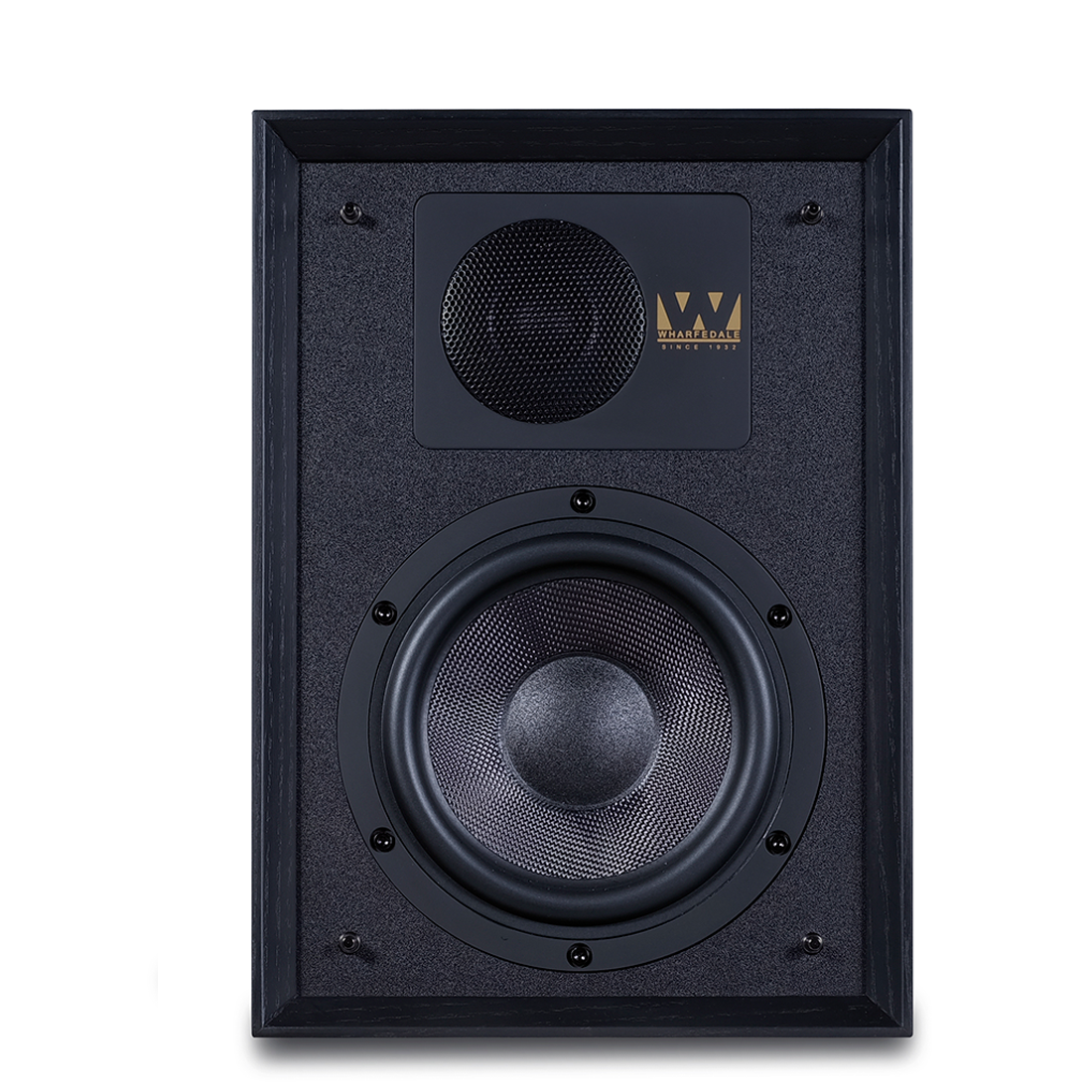 Wharfedale Denton 85 finitura Mahogany – dettaglio woofer 165mm Kevlar su chassis die-cast alluminio e tweeter 25mm soft dome pannello frontale a incasso