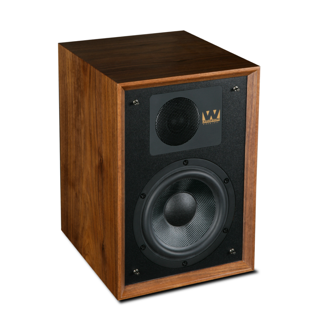 Wharfedale Denton 85 griglia Tungsten cloth rimossa – driver layout, pannello frontale a incasso anti-diffrazione, cabinet hand-veneered con bordi in legno massello