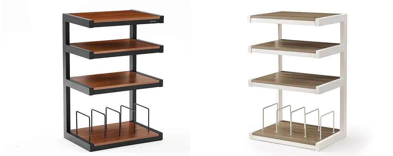 Norstone Esse Vinyl – dettaglio rastrelliera vinili e ripiani in vetro