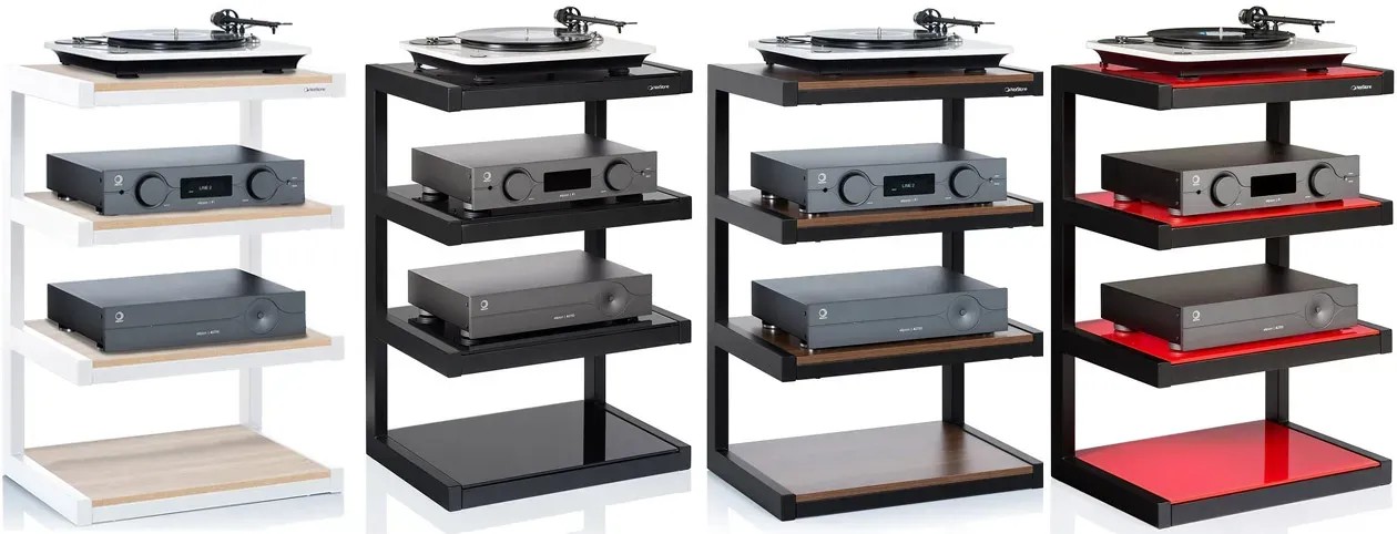 Norstone Esse HiFi – rack 4 ripiani per elettroniche Hi-Fi in acciaio e vetro