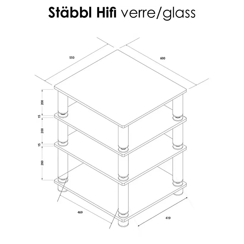 Norstone Stabbl HiFi – vista laterale con struttura acciaio e dettagli alluminio spazzolato