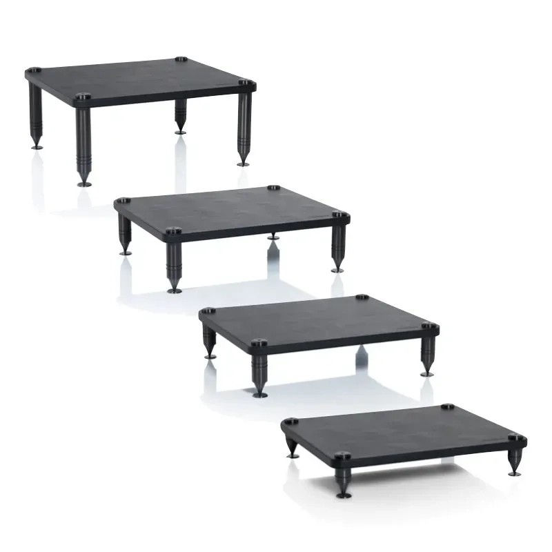 Norstone Como – dettaglio rack Hi-Fi componibile in acciaio inossidabile e pelle nera