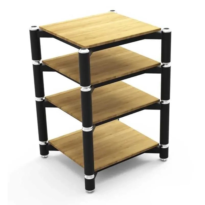 Norstone Spider – rack Hi-Fi componibile in configurazione torre, finitura vetro temperato nero e struttura in acciaio