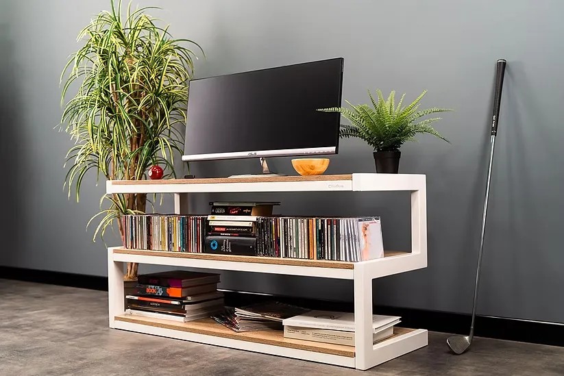 Norstone Esse AV – mobile AudioVideo struttura acciaio nero con ripiani in vetro temperato, vista frontale