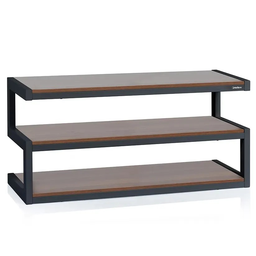 Norstone Esse AV – finitura noce con struttura metallica nera, ripiani MDF in legno