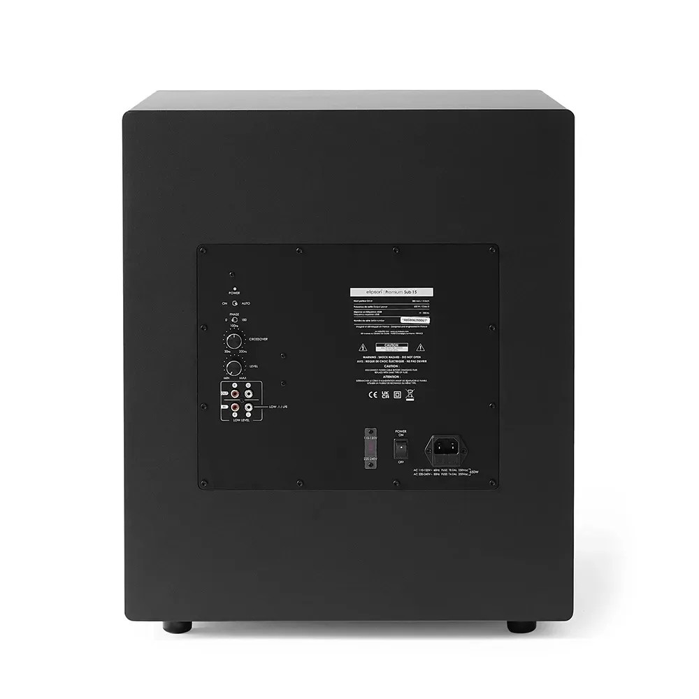 Elipson Premium Sub 10 – pannello posteriore con ingressi e regolazioni