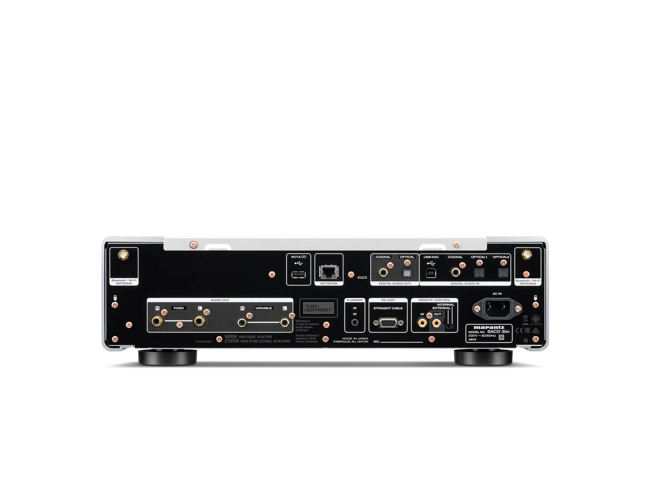 Marantz SACD 30n – pannello posteriore con connessioni RCA, digitali, Ethernet e USB-B