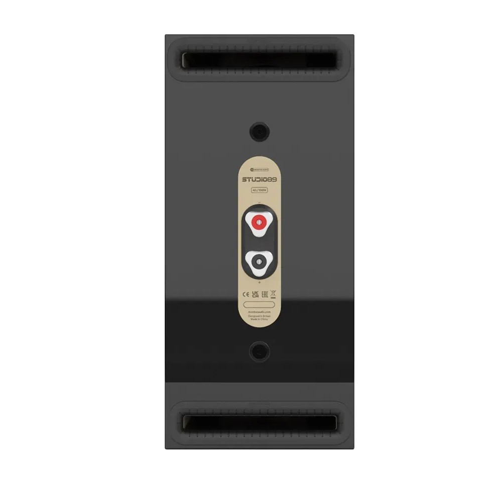 Monitor Audio Studio 89 – pannello posteriore con doppio reflex HiVe II e terminali placcati rodio