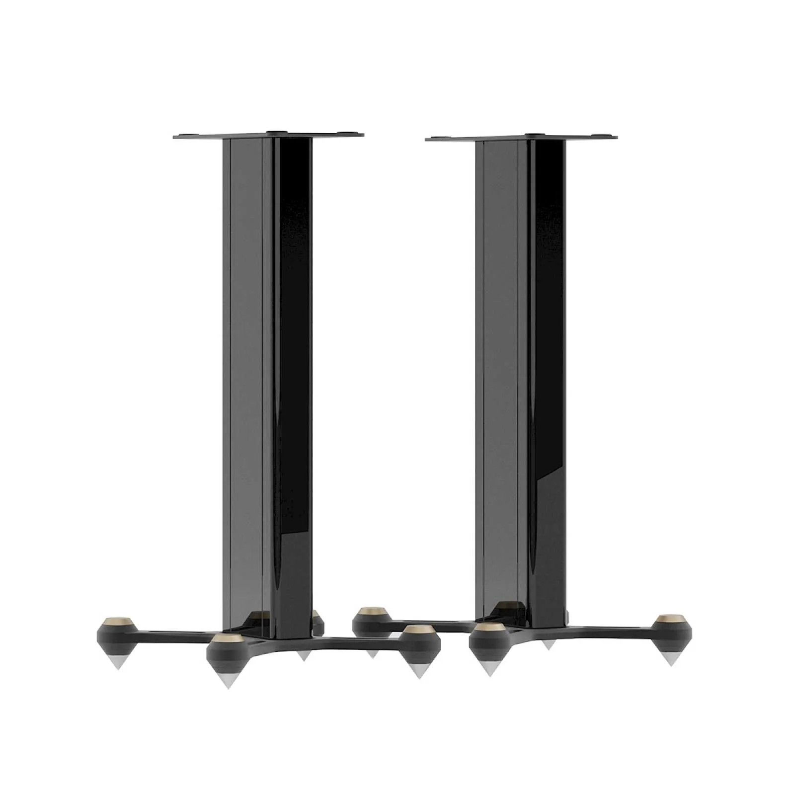 Monitor Audio Studio 89 Stand – vista frontale singolo stand in finitura nera con punte e piano superiore