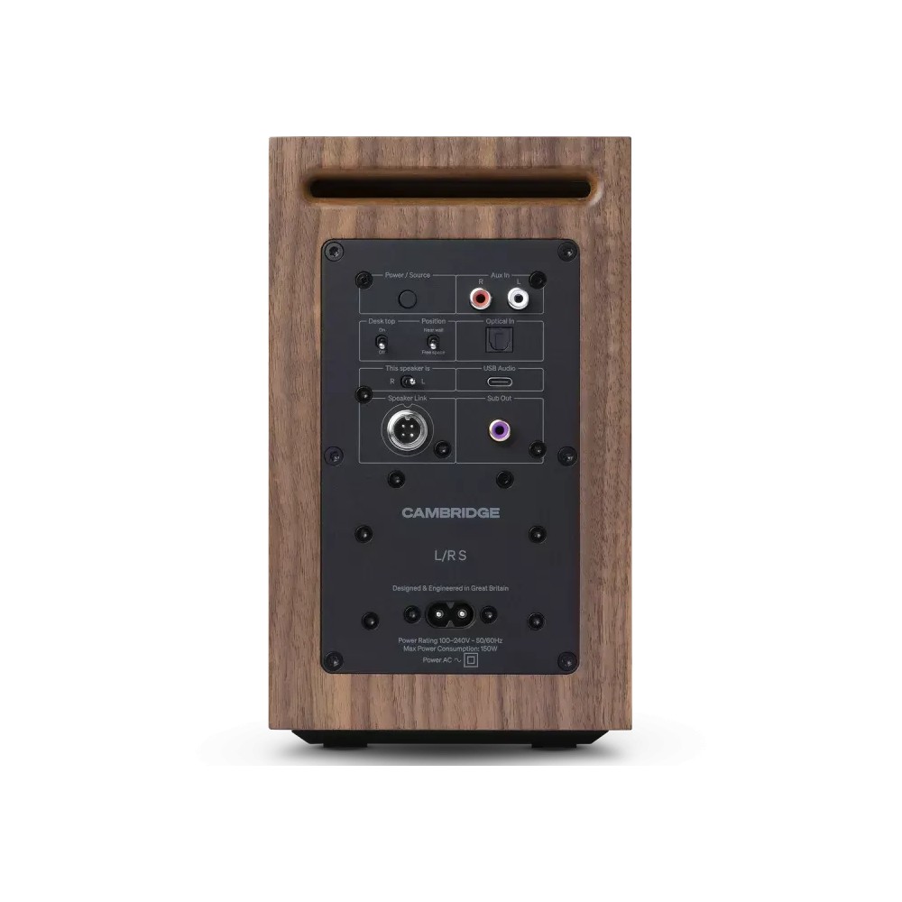 Cambridge Audio L/R S – pannello posteriore primario con USB-C, TOSLINK, RCA e subwoofer out