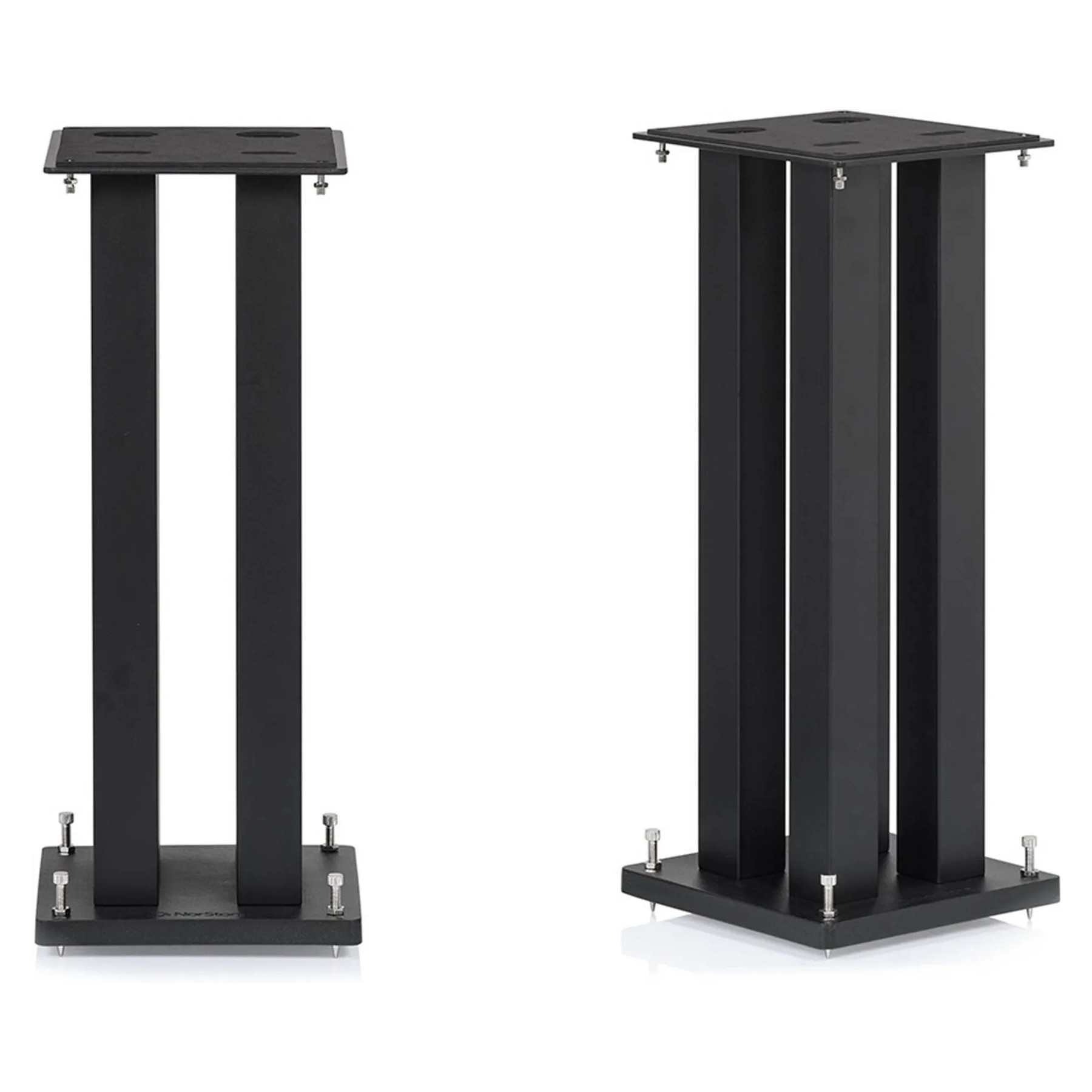 Norstone Stylum Square – coppia di stand a 4 colonne in finitura nera satinata con diffusore da scaffale