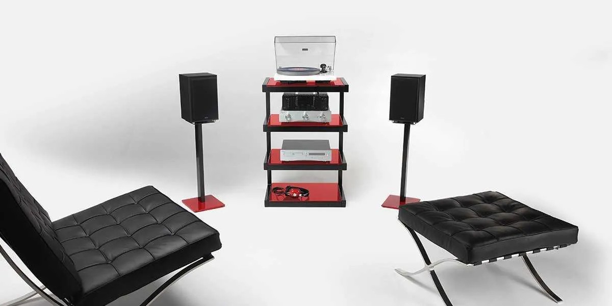 Norstone Esse Stand – coppia di supporti per diffusori 61 cm con base in vetro nero, finitura nera lucida