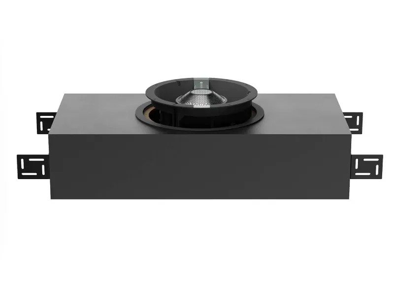 Monitor Audio CML-BOX – back box in MDF per diffusori da soffitto 8 pollici, vista frontale con adattatori Medium e Large Ring