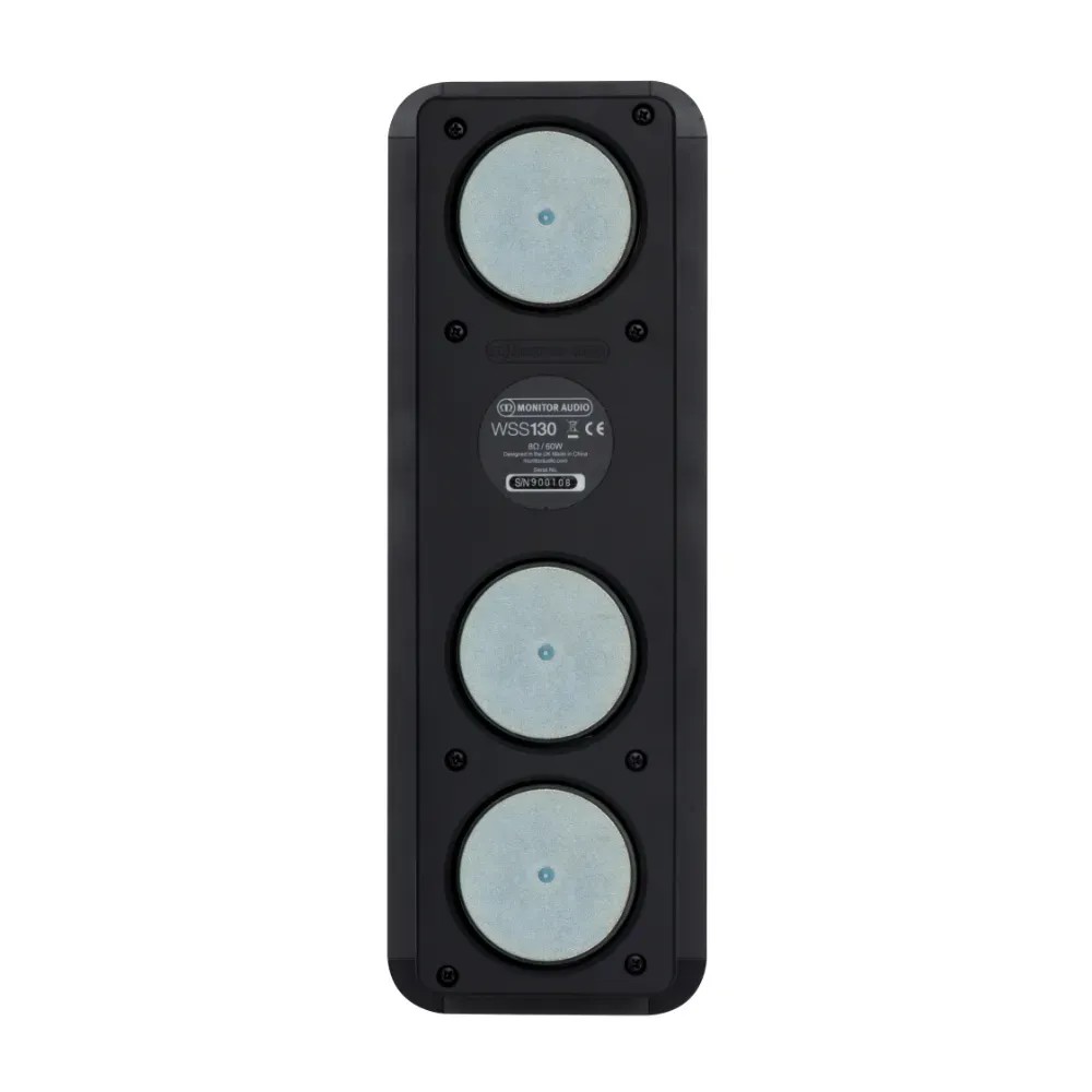 Monitor Audio WSS130 – i 3 driver MMP II da 76mm disposti in colonna, vista frontale senza griglia