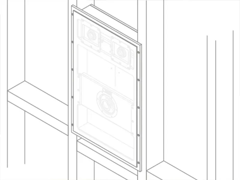 Monitor Audio IV140 – membrana installata in parete a livello con l'intonaco, fase di stuccatura prima della verniciatura