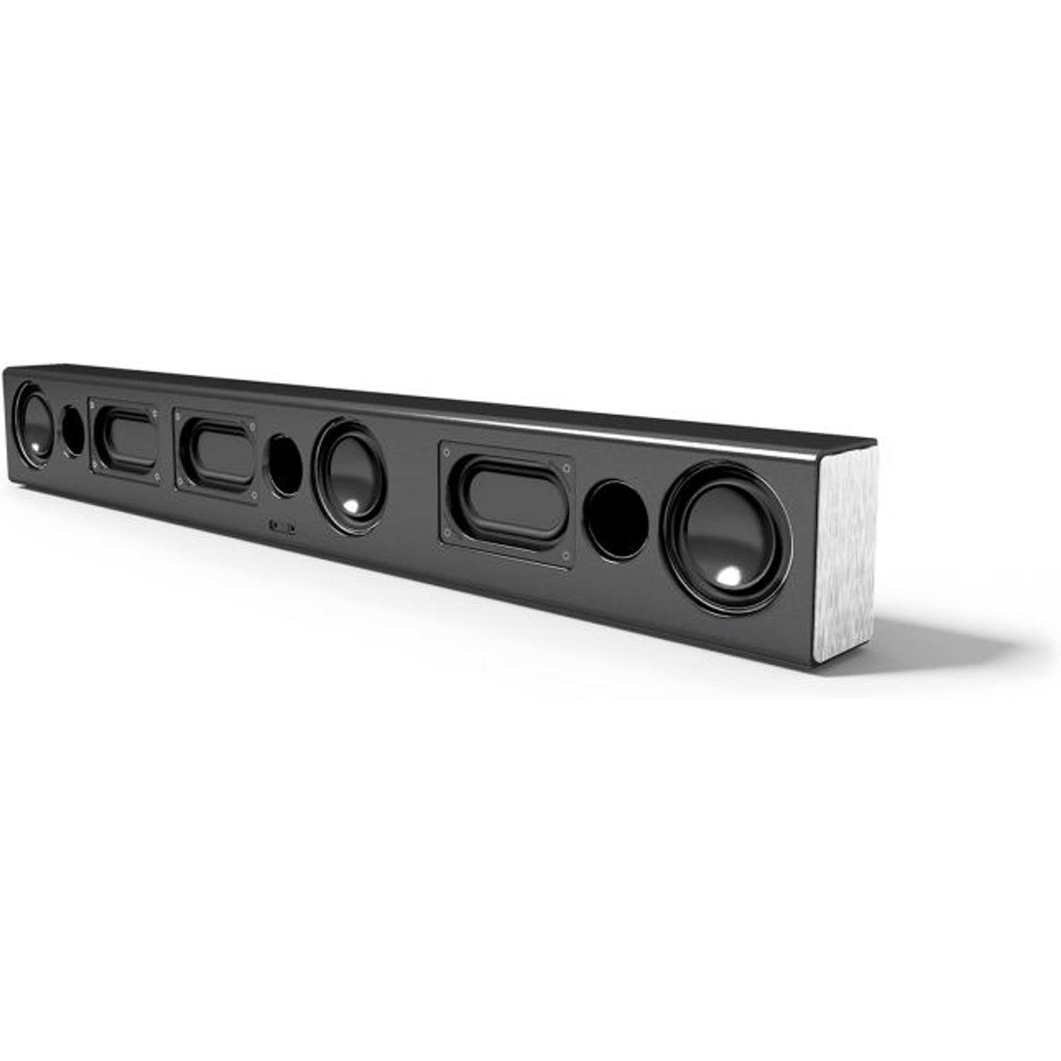 Monitor Audio SB-2 – montaggio su mobile TV con piedi in silicone, terminali posteriori per collegamento ampli AV