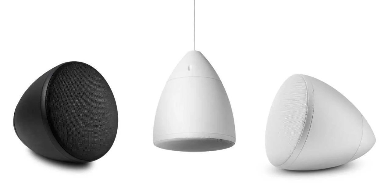 Elipson Bell – diffusore sospeso a soffitto forma a goccia, dispersione 360°, disponibile in bianco e nero, cavo e moschettone inclusi