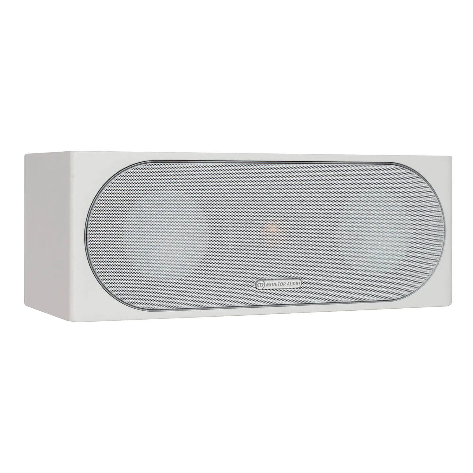 Monitor Audio Radius 200 3G – posizionato su mobile TV sotto schermo 55 pollici, bass-reflex anteriore, driver C-CAM visibili