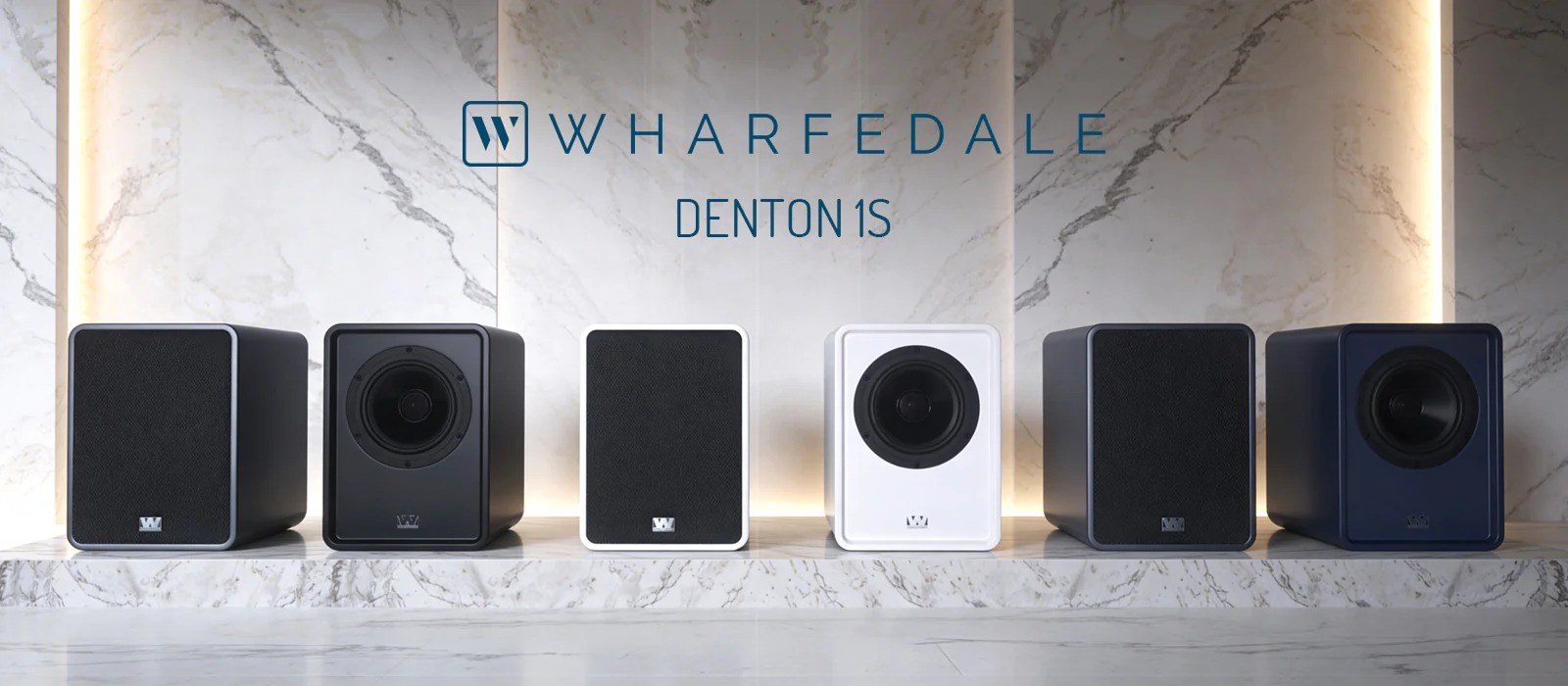 Wharfedale Denton 1S – coppia in finitura bianca opaca, driver coassiale 6,5 pollici, griglia magnetica badge argento Heritage Series