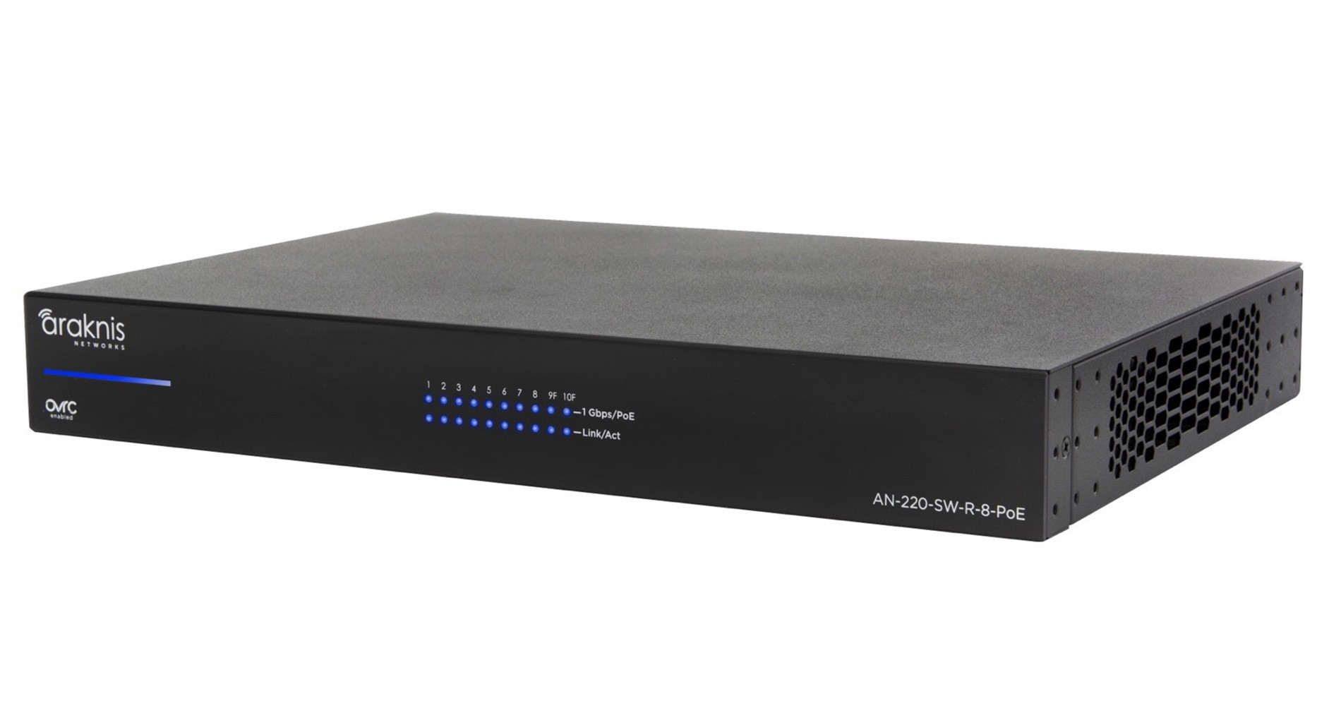 Araknis AN-220-SW-R-8-POE – switch 8 porte PoE+ Gigabit, design 1U porte posteriori, fanless, installazione rack custom integration