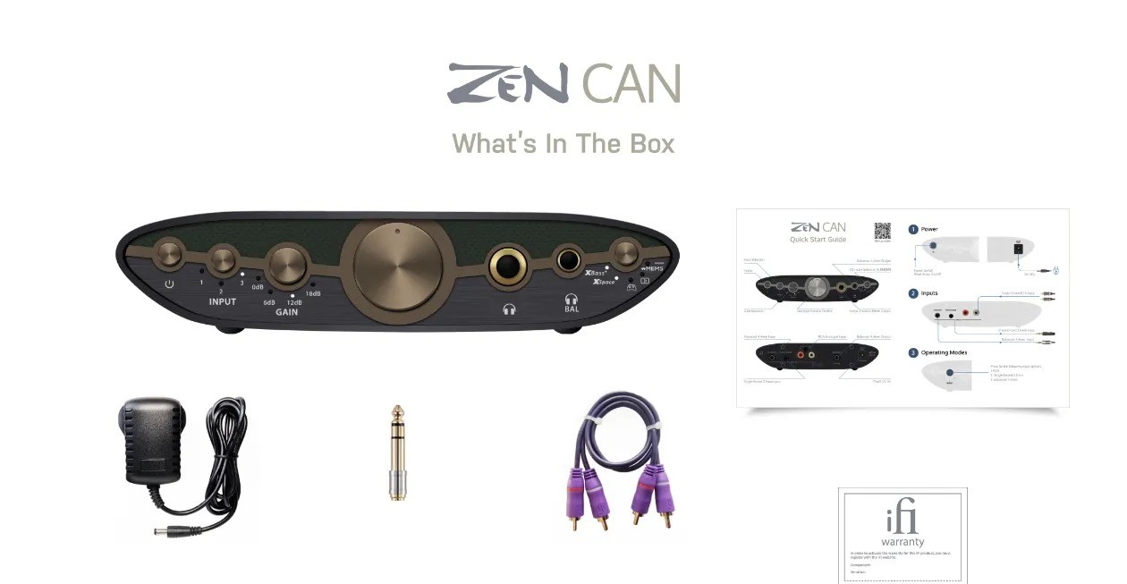 iFi ZEN CAN 3 – amplificatore cuffie Class A, chassis grigio bronzo 158×117mm, pulsanti XBass XSpace Game Movie, uscite 4.4mm bilanciato e 6.35mm frontali