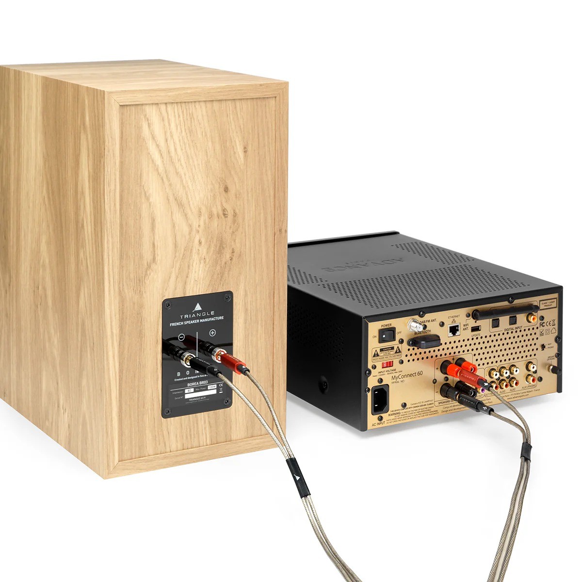Triangle Opera OS25A – collegamento amplificatore-diffusore Triangle Solstice 3, coppia 2.5m stereo, sistema hi-fi integrato con stand S05