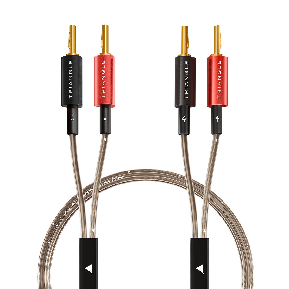 Triangle Opera OS25A – coppia cavi speaker 2×2.5m pre-assemblati, conduttore OFC Tinned, guaina PVC trasparente, banana plug 4mm placcati oro alluminio anodizzato