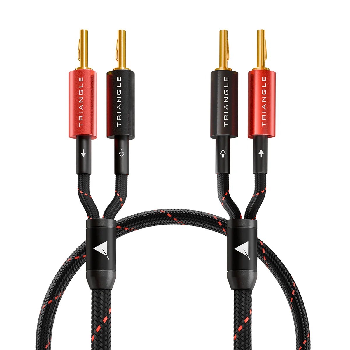 Triangle Red Serie – coppia cavi speaker audiophile top di gamma, 224 fili OFC, doppio isolamento cotone+tessuto, banana plug oro 3.6mm, lunghezze 3m e 5m