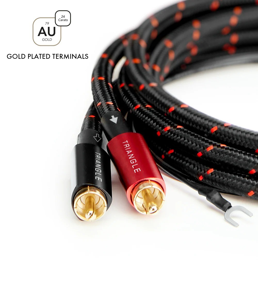 Triangle Red Serie RCA – collegamento giradischi con phono stage: cavo RCA stereo + filo massa phono al terminale GND, sistema vinile hi-fi Triangle