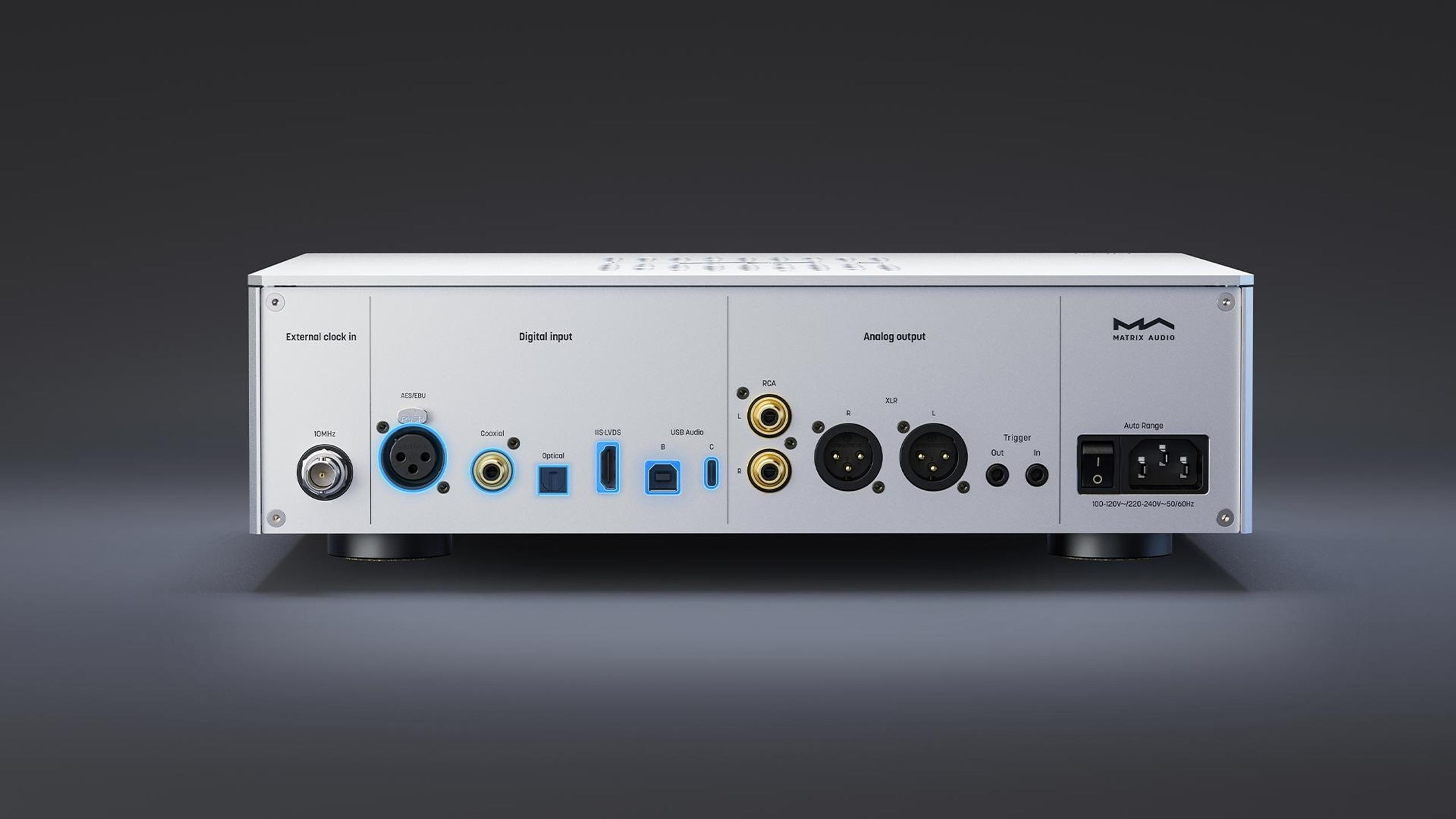 Matrix Audio ND-1 – DAC di riferimento N Series, chassis alluminio CNC argento, display frontale, pulsante Transformer/Op-Amp, piedini MA-DAMPER PRO