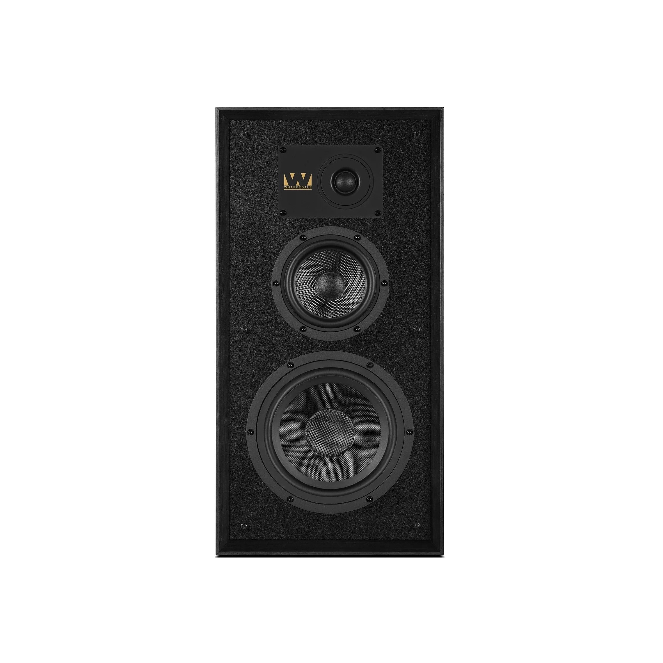 Wharfedale Super Linton – dettaglio woofer 8 pollici Kevlar nero tessuto, bordo surround, motore potenziato per estensione 32Hz -6dB, cabinet bass reflex