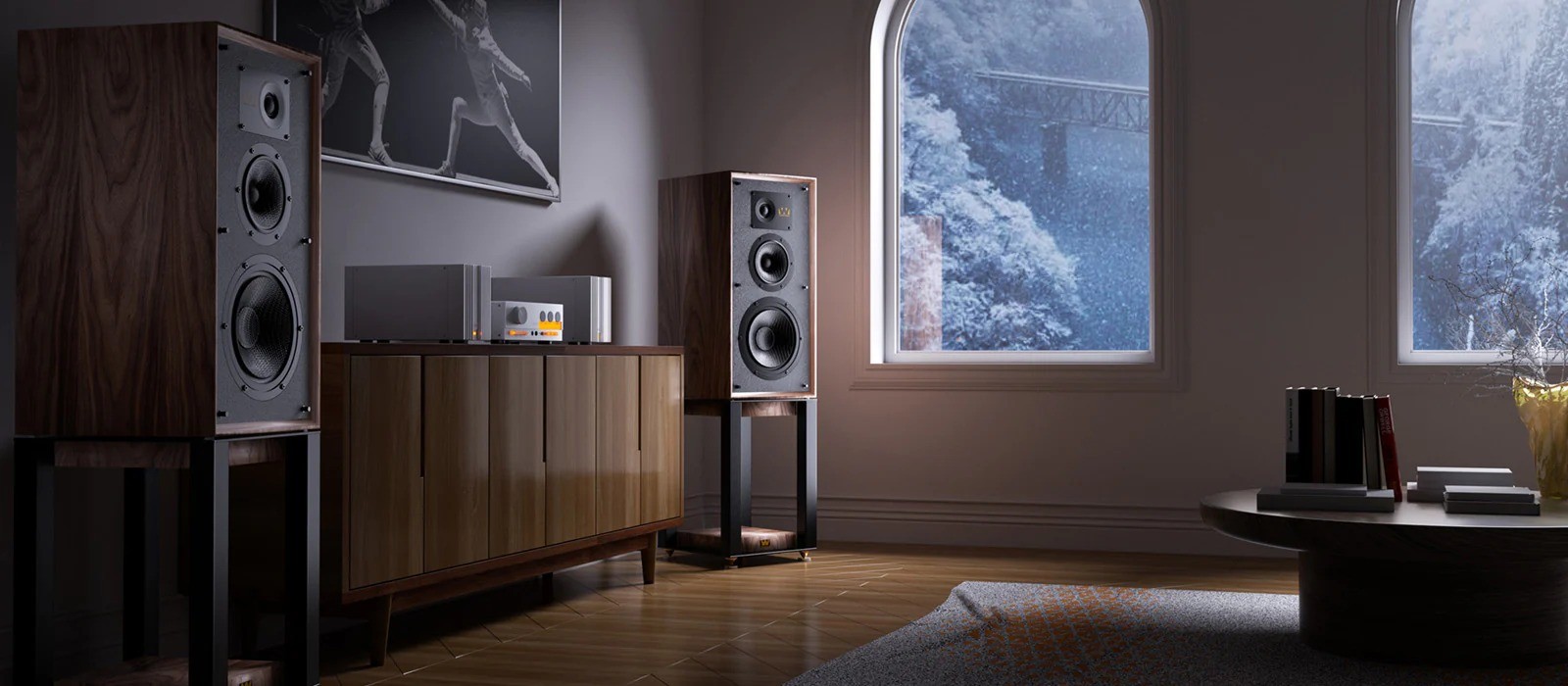 Wharfedale Super Linton in finitura noce – diffusore Heritage 3 vie standmount 605mm, woofer 8 pollici Kevlar nero, grille tweed, stand Linton con alloggiamento LP