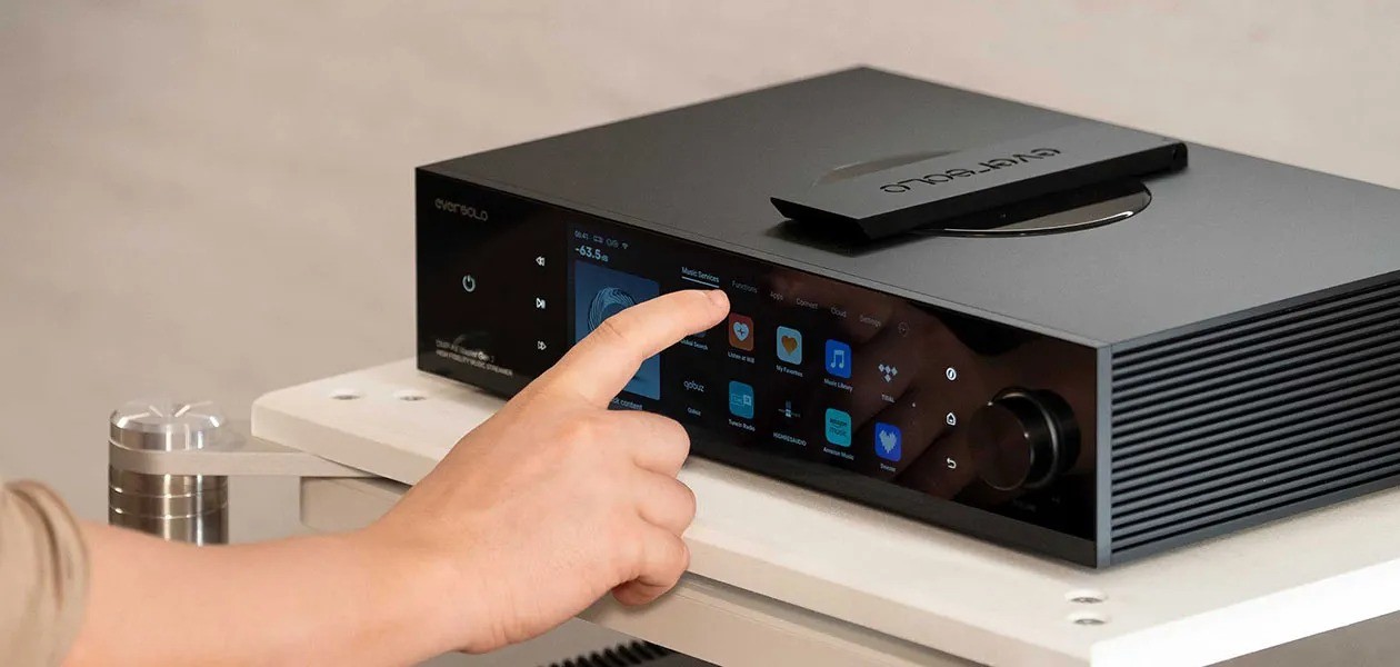 Eversolo DMP-A8 Master Edition Gen. 2 – streamer DAC con lettore CD integrato slot-loading, chassis alluminio aerospaziale più alto 98,5mm, display 8.6 pollici, SFP ottica