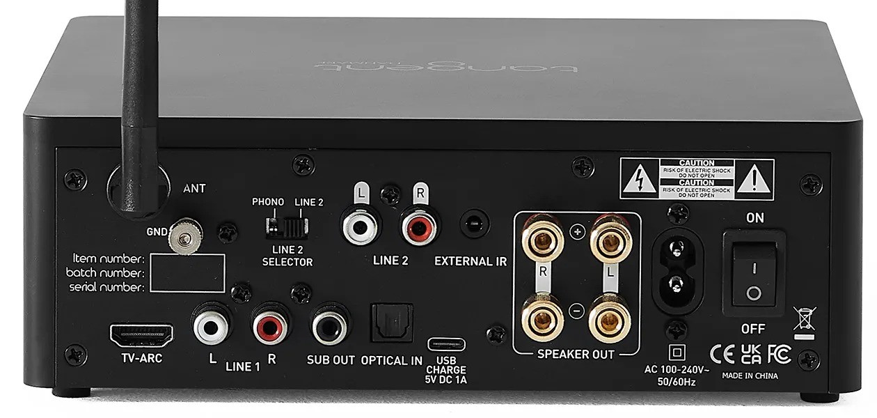 Tangent Ampster BT III – amplificatore stereo integrato compatto, finitura satin black, pannello frontale con manopola volume, chassis 200x65x200mm