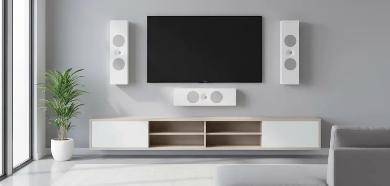 Tangent Spectrum II XLCR – diffusore LCR versatile, design scandinavo, finitura satin white, formato orizzontale per posizionamento sotto TV