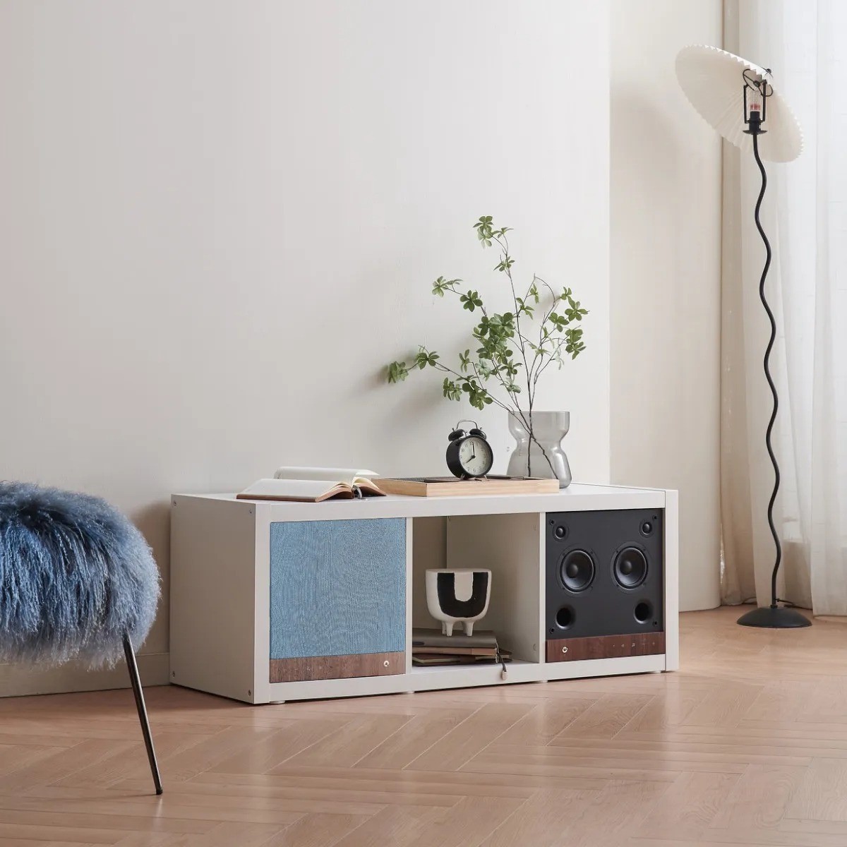 Tangent Spectrum Square – diffusore Bluetooth attivo per mobile IKEA Kallax, griglia frontale blu intercambiabile, design danese
