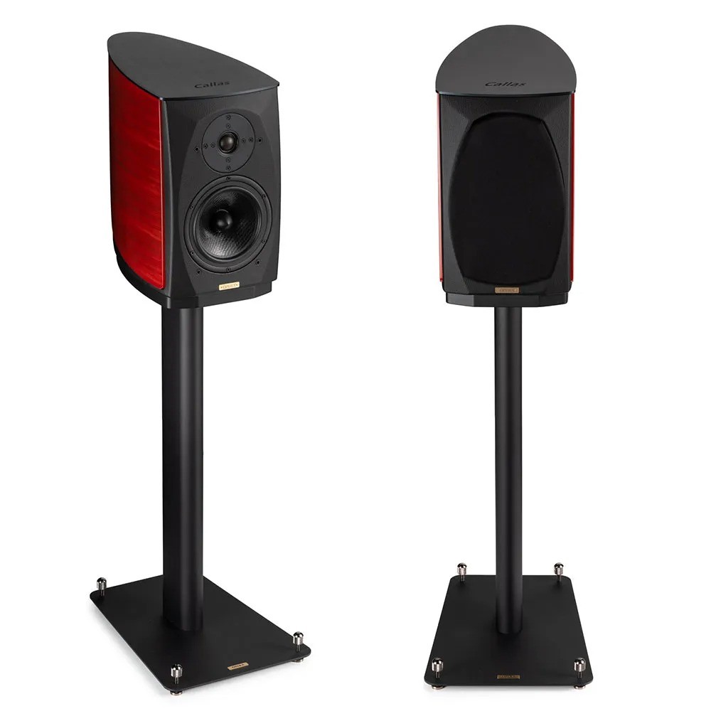 Opera Callas Edizione Speciale – diffusori bookshelf finitura Padouk rosso corallo, piastra superiore in alluminio incisa, tweeter Scanspeak 9700