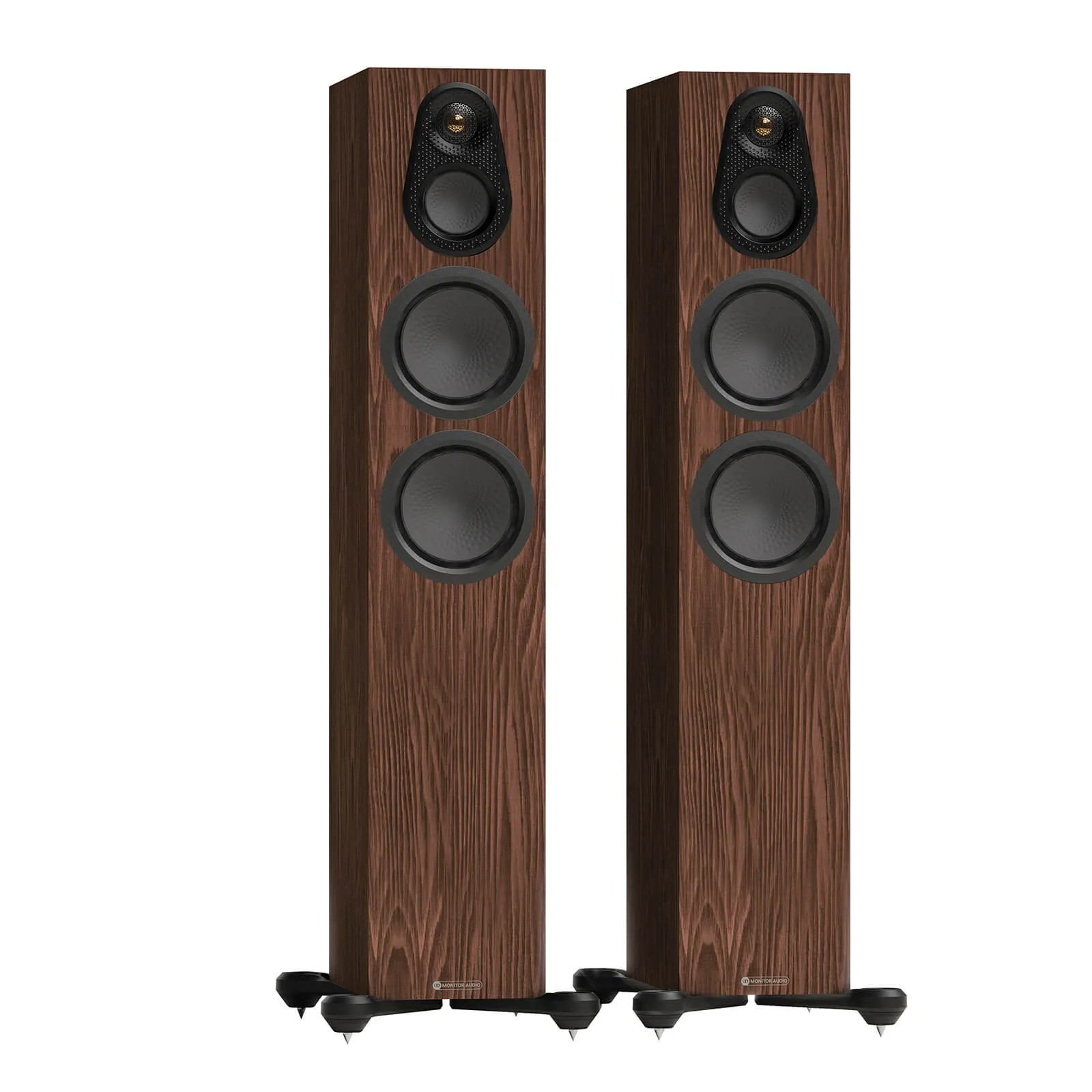 Monitor Audio Silver 300 8G – finitura European Walnut, vista laterale con doppio woofer