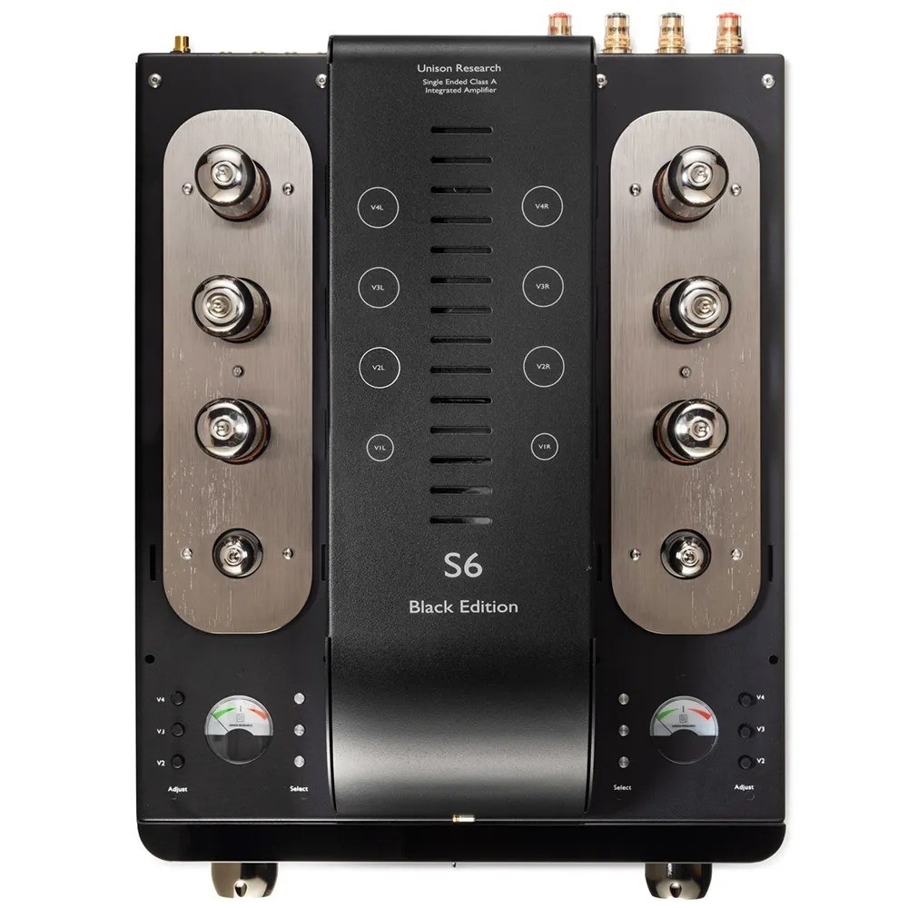Unison S6 Black Edition – vista dall'alto con le 6 valvole finali KT77 Genalex Gold Lion