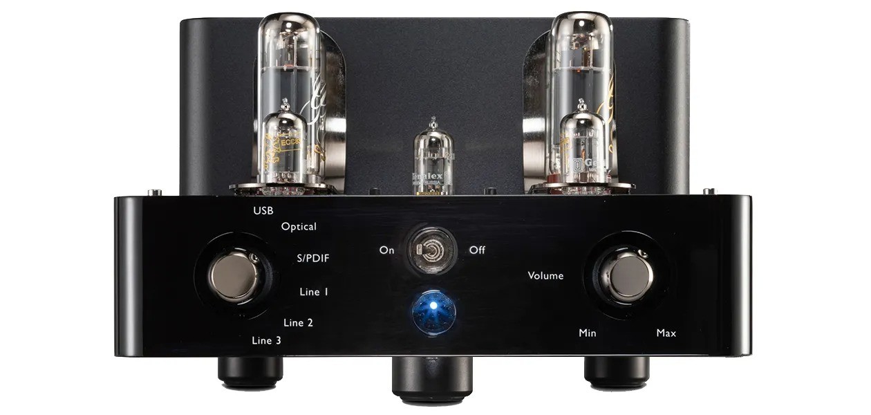 Unison Triode 25 Black Edition – amplificatore integrato valvolare, pannello frontale in legno laccato nero lucido, finiture Black Gun